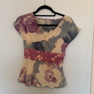 Anthropologie Silk Floral Vneck